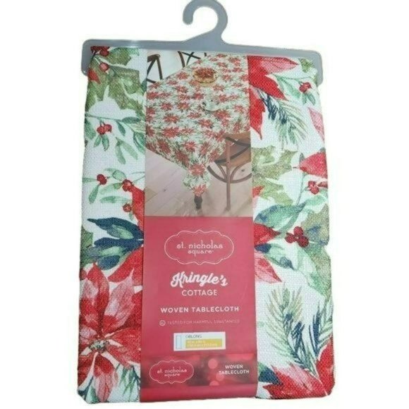 60x84in Oblong Red Poinsettia Flower Christmas Tablecloth - Picture 2 of 9